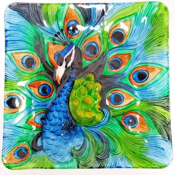 🆕️Giftcraft Glass Peacock 11.75" Plate